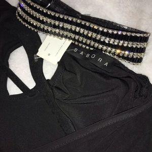 Rhinestone encrusted neck Black Dress